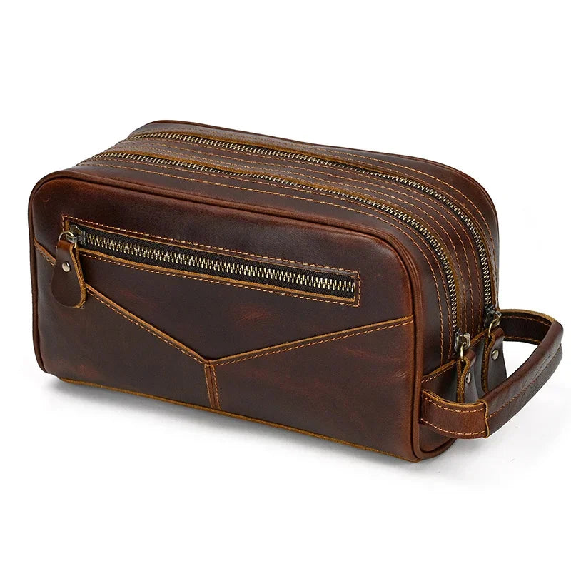 Women Genuine Wash Toiletry Organizer Toilet Cosmetic Bag Travel Purses Male Female Dopp Kits Men Leather