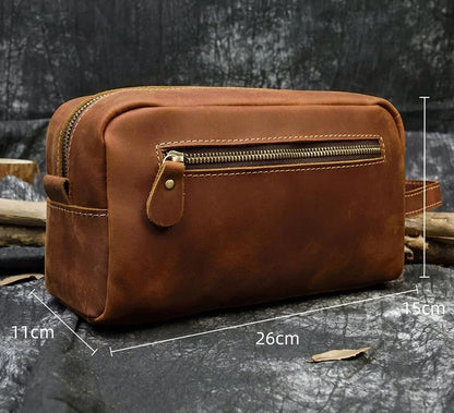 Women Genuine Wash Toiletry Organizer Toilet Cosmetic Bag Travel Purses Male Female Dopp Kits Men Leather
