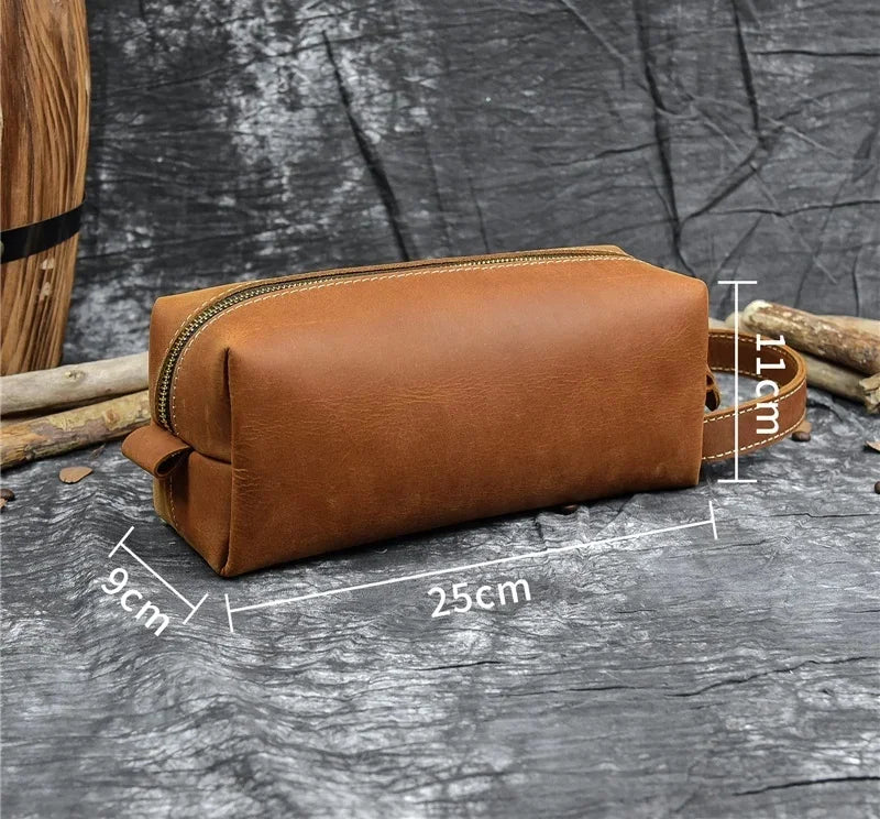 Women Genuine Wash Toiletry Organizer Toilet Cosmetic Bag Travel Purses Male Female Dopp Kits Men Leather