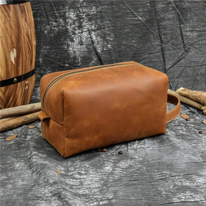 Women Genuine Wash Toiletry Organizer Toilet Cosmetic Bag Travel Purses Male Female Dopp Kits Men Leather