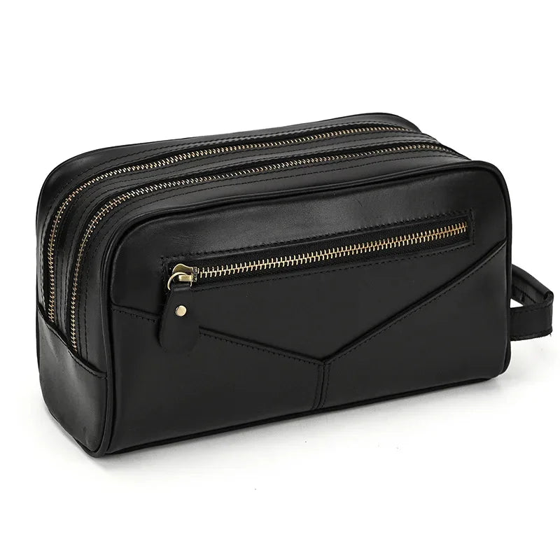 Women Genuine Wash Toiletry Organizer Toilet Cosmetic Bag Travel Purses Male Female Dopp Kits Men Leather