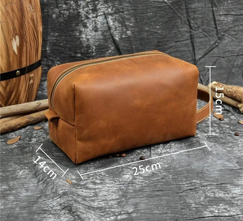 Women Genuine Wash Toiletry Organizer Toilet Cosmetic Bag Travel Purses Male Female Dopp Kits Men Leather