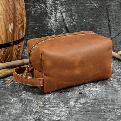 Women Genuine Wash Toiletry Organizer Toilet Cosmetic Bag Travel Purses Male Female Dopp Kits Men Leather