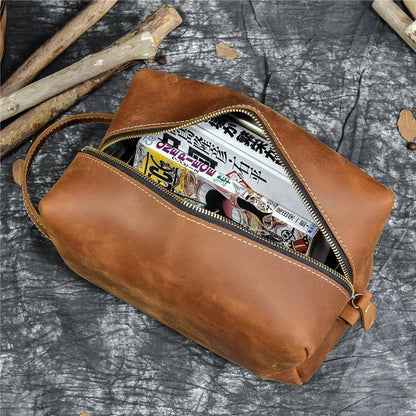 Women Genuine Wash Toiletry Organizer Toilet Cosmetic Bag Travel Purses Male Female Dopp Kits Men Leather