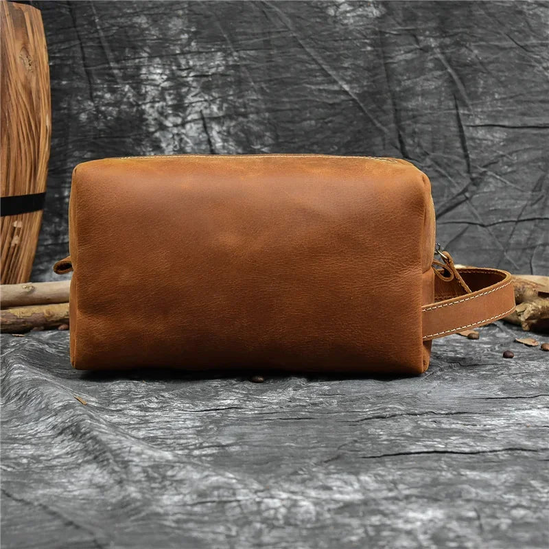 Women Genuine Wash Toiletry Organizer Toilet Cosmetic Bag Travel Purses Male Female Dopp Kits Men Leather
