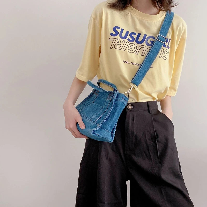 Women Girl Small Denim Handbag Shoulder Messenger Crossbody Bag Satchel Summer Tote Purse