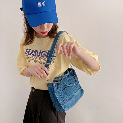 Women Girl Small Denim Handbag Shoulder Messenger Crossbody Bag Satchel Summer Tote Purse