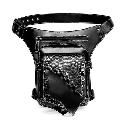 Women Girls Gothic Waist Bag PU Leather Steampunk Side Bag Travel Purse Black Crossbody Messenger PU Leather Bag Purse punk wai