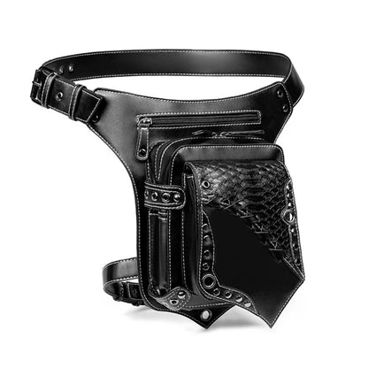 Women Girls Gothic Waist Bag PU Leather Steampunk Side Bag Travel Purse Black Crossbody Messenger PU Leather Bag Purse punk wai