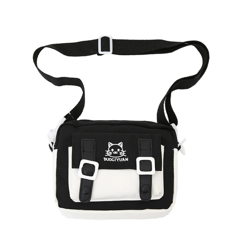 Women Girls Kawaii Crossbody Bag Cute Cartoon Cat Embroidery Small Messenger Handbag Preppy Student Shoulder Purse