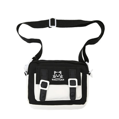 Women Girls Kawaii Crossbody Bag Cute Cartoon Cat Embroidery Small Messenger Handbag Preppy Student Shoulder Purse