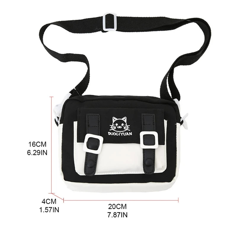 Women Girls Kawaii Crossbody Bag Cute Cartoon Cat Embroidery Small Messenger Handbag Preppy Student Shoulder Purse