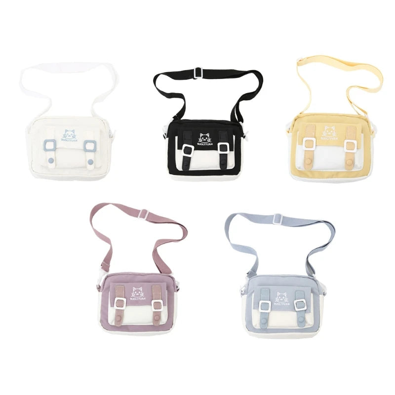 Women Girls Kawaii Crossbody Bag Cute Cartoon Cat Embroidery Small Messenger Handbag Preppy Student Shoulder Purse