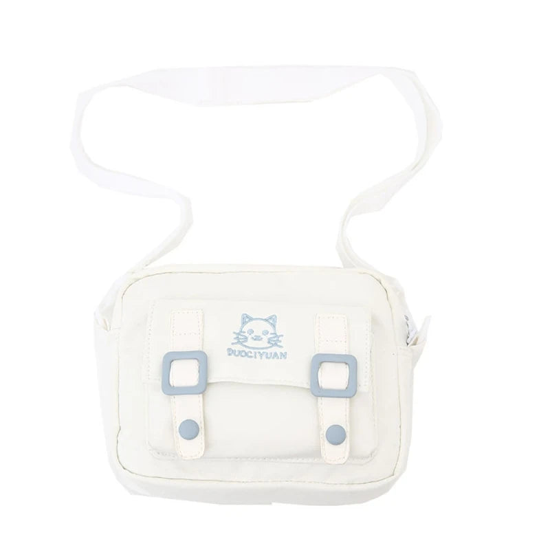 Women Girls Kawaii Crossbody Bag Cute Cartoon Cat Embroidery Small Messenger Handbag Preppy Student Shoulder Purse