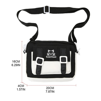 Women Girls Kawaii Crossbody Bag Cute Cartoon Cat Embroidery Small Messenger Handbag Preppy Student Shoulder Purse