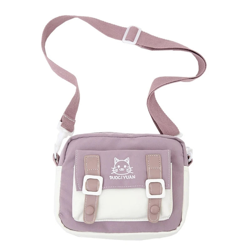 Women Girls Kawaii Crossbody Bag Cute Cartoon Cat Embroidery Small Messenger Handbag Preppy Student Shoulder Purse