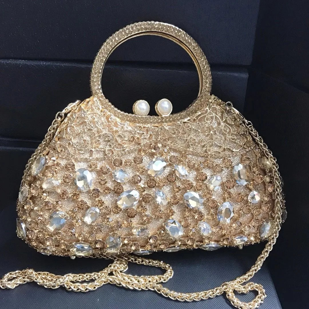 Women Gold Red Champagne Black AB Crystal Clutch Dinner Evening Bags Bridal Diamond Handbag Wedding Party Cocktail Toted Purses