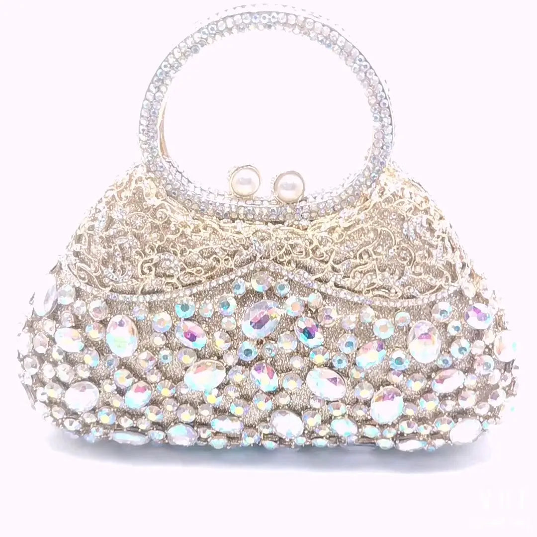 Women Gold Red Champagne Black AB Crystal Clutch Dinner Evening Bags Bridal Diamond Handbag Wedding Party Cocktail Toted Purses
