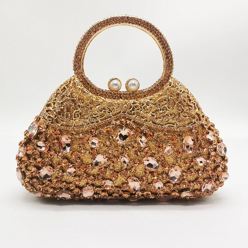 Women Gold Red Champagne Black AB Crystal Clutch Dinner Evening Bags Bridal Diamond Handbag Wedding Party Cocktail Toted Purses