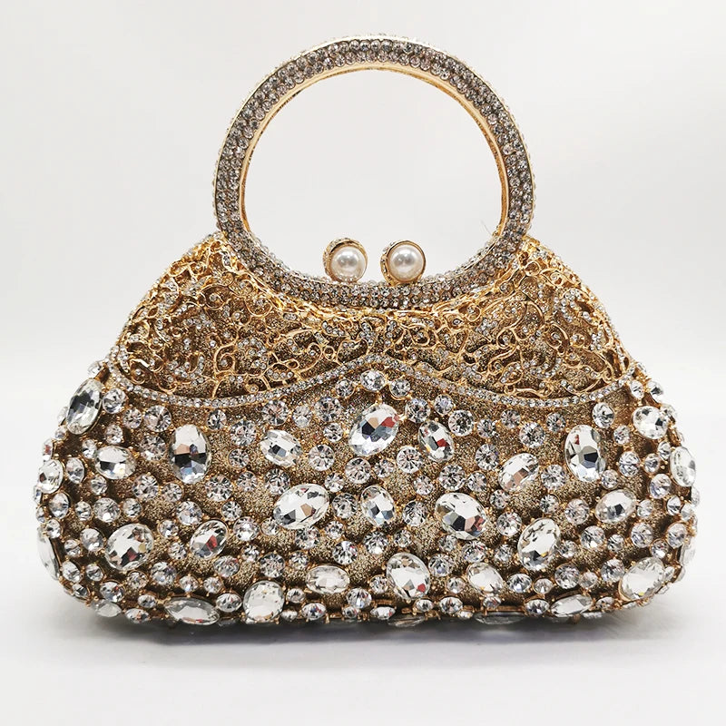 Women Gold Red Champagne Black AB Crystal Clutch Dinner Evening Bags Bridal Diamond Handbag Wedding Party Cocktail Toted Purses