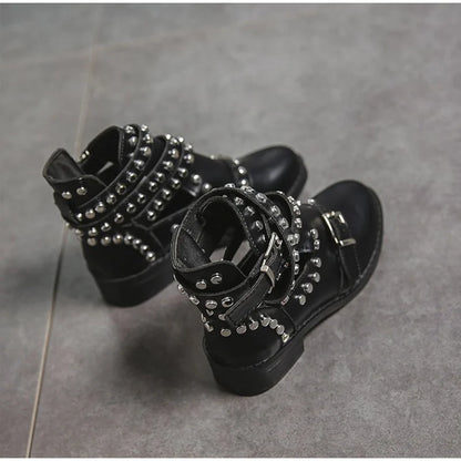 Women Gothic Ankle Boots Rivet Punk Gothic T-strap Shoes Buckle Strap Ladies Chunky Heels Female Party Evening Shoes