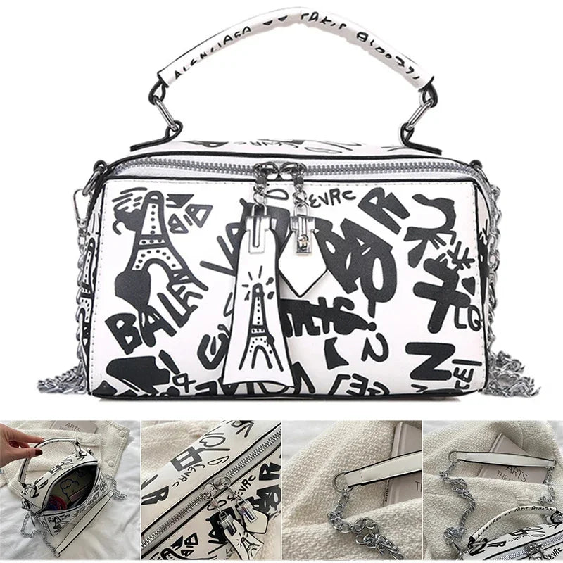 Women Graffiti PU Leather Shoulder Totes Waterproof Handbag Ladies Fashion Designer Crossbody Sling Messenger Bag for Female