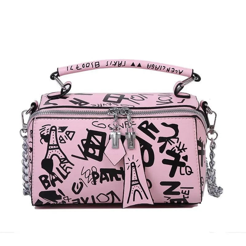 Women Graffiti PU Leather Shoulder Totes Waterproof Handbag Ladies Fashion Designer Crossbody Sling Messenger Bag for Female