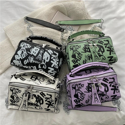 Women Graffiti PU Leather Shoulder Totes Waterproof Handbag Ladies Fashion Designer Crossbody Sling Messenger Bag for Female