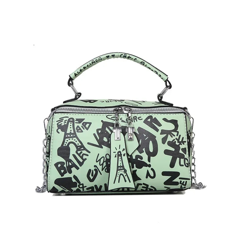 Women Graffiti PU Leather Shoulder Totes Waterproof Handbag Ladies Fashion Designer Crossbody Sling Messenger Bag for Female