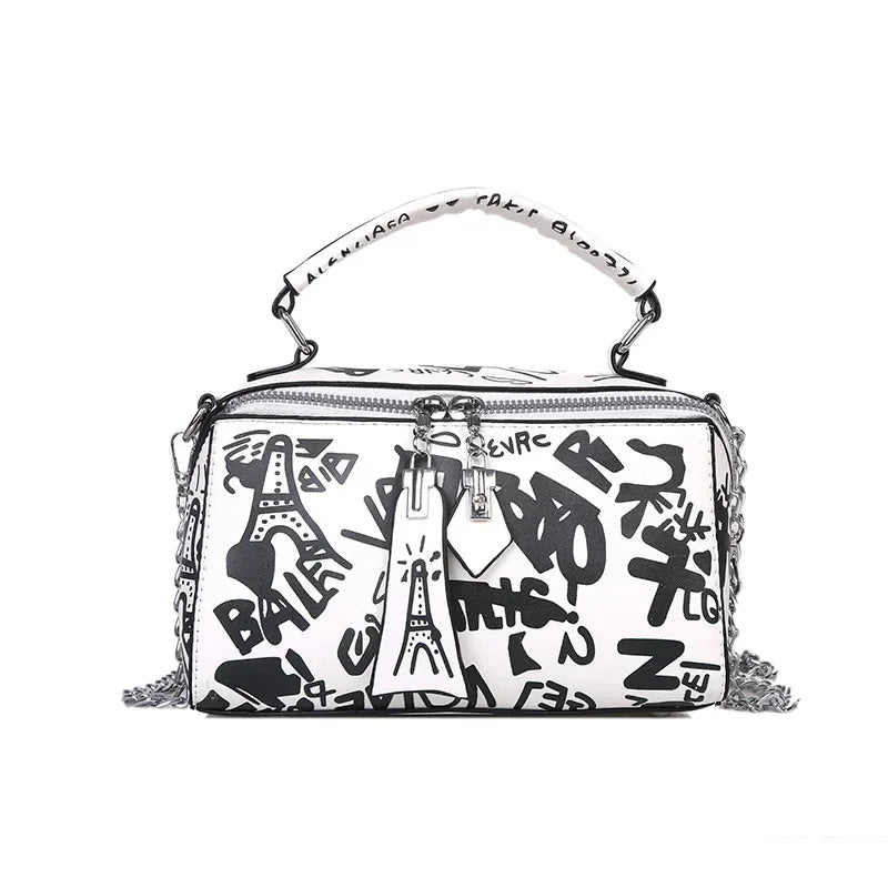 Women Graffiti PU Leather Shoulder Totes Waterproof Handbag Ladies Fashion Designer Crossbody Sling Messenger Bag for Female