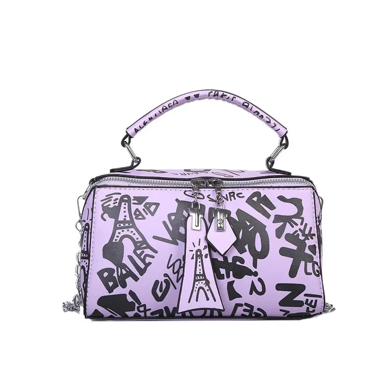 Women Graffiti PU Leather Shoulder Totes Waterproof Handbag Ladies Fashion Designer Crossbody Sling Messenger Bag for Female