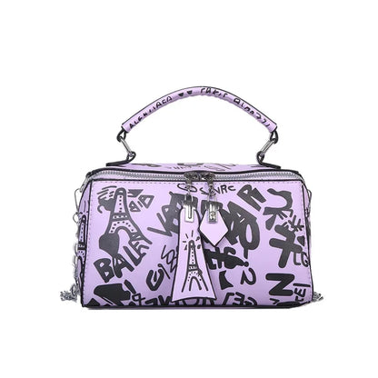 Women Graffiti PU Leather Shoulder Totes Waterproof Handbag Ladies Fashion Designer Crossbody Sling Messenger Bag for Female