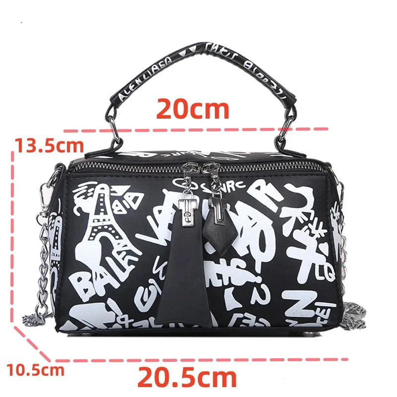 Women Graffiti PU Leather Shoulder Totes Waterproof Handbag Ladies Fashion Designer Crossbody Sling Messenger Bag for Female