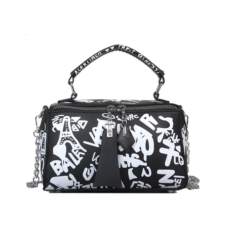 Women Graffiti PU Leather Shoulder Totes Waterproof Handbag Ladies Fashion Designer Crossbody Sling Messenger Bag for Female