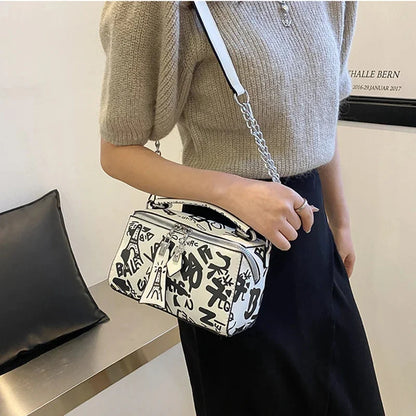Women Graffiti PU Leather Shoulder Totes Waterproof Handbag Ladies Fashion Designer Crossbody Sling Messenger Bag for Female