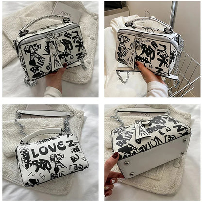 Women Graffiti PU Leather Shoulder Totes Waterproof Handbag Ladies Fashion Designer Crossbody Sling Messenger Bag for Female