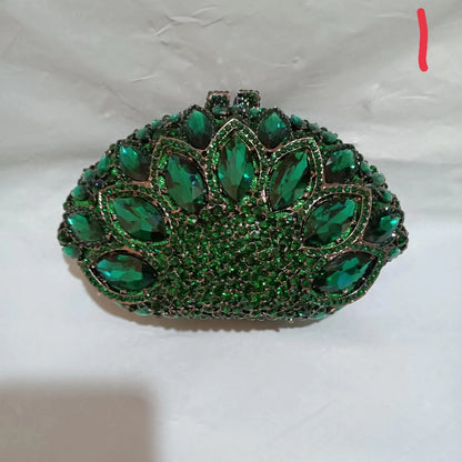 Women Green Blue Pink Champagne Peacock Crystal Clutch Purse Diamond Wedding Bridal Party Evening Bag Cocktail Banquet Handbags