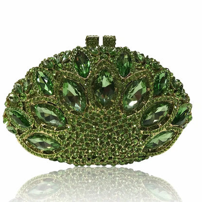 Women Green Blue Pink Champagne Peacock Crystal Clutch Purse Diamond Wedding Bridal Party Evening Bag Cocktail Banquet Handbags