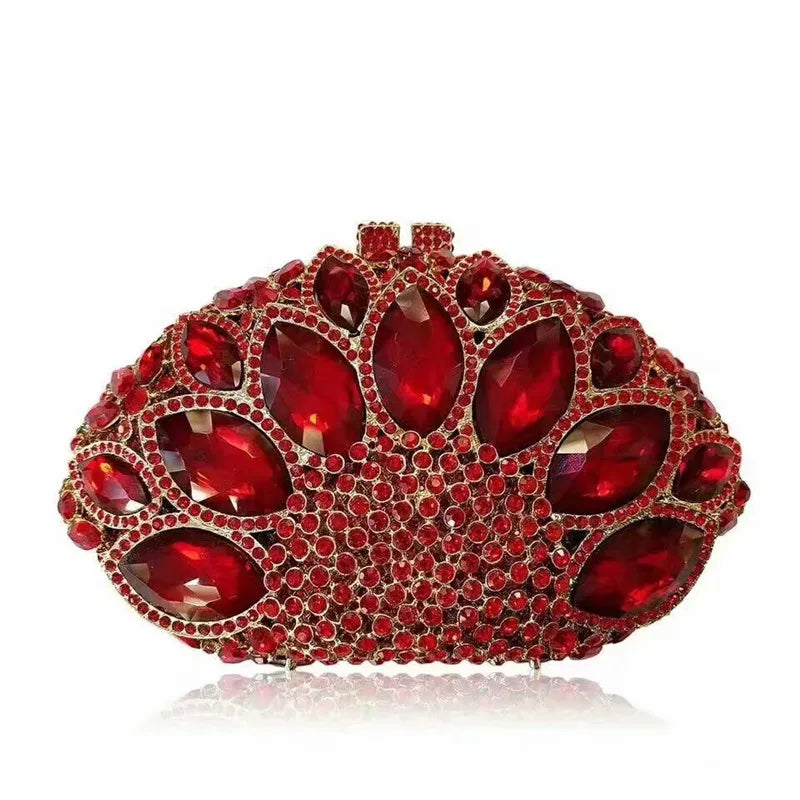 Women Green Blue Pink Champagne Peacock Crystal Clutch Purse Diamond Wedding Bridal Party Evening Bag Cocktail Banquet Handbags