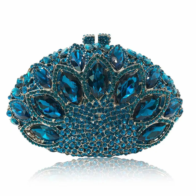 Women Green Blue Pink Champagne Peacock Crystal Clutch Purse Diamond Wedding Bridal Party Evening Bag Cocktail Banquet Handbags