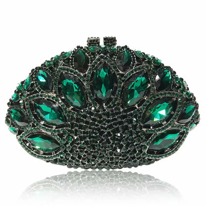 Women Green Blue Pink Champagne Peacock Crystal Clutch Purse Diamond Wedding Bridal Party Evening Bag Cocktail Banquet Handbags
