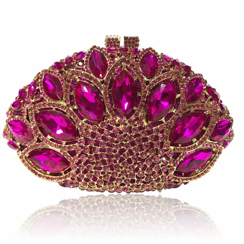 Women Green Blue Pink Champagne Peacock Crystal Clutch Purse Diamond Wedding Bridal Party Evening Bag Cocktail Banquet Handbags