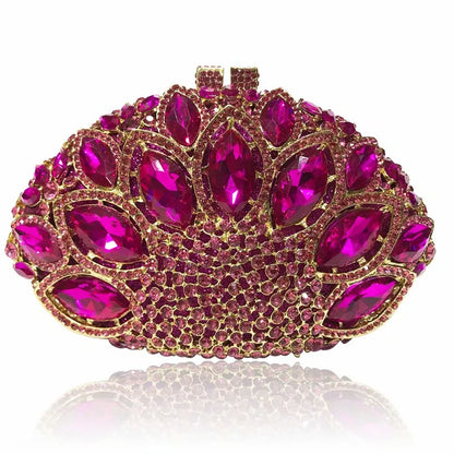Women Green Blue Pink Champagne Peacock Crystal Clutch Purse Diamond Wedding Bridal Party Evening Bag Cocktail Banquet Handbags