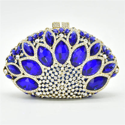 Women Green Blue Pink Champagne Peacock Crystal Clutch Purse Diamond Wedding Bridal Party Evening Bag Cocktail Banquet Handbags