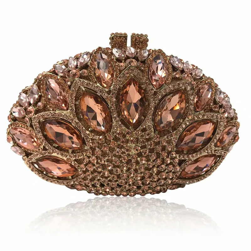 Women Green Blue Pink Champagne Peacock Crystal Clutch Purse Diamond Wedding Bridal Party Evening Bag Cocktail Banquet Handbags