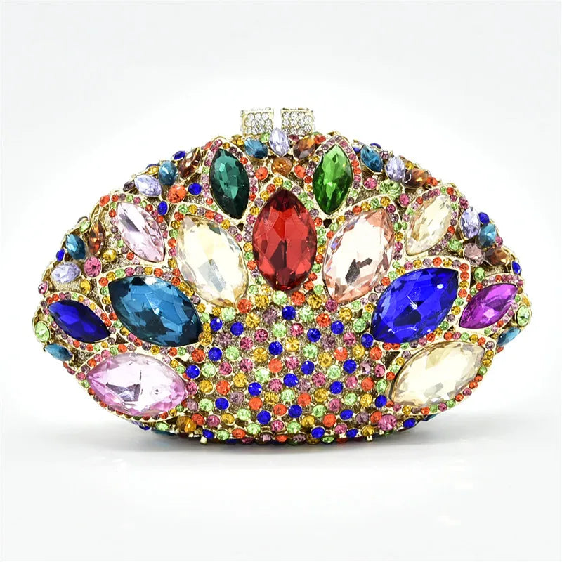 Women Green Blue Pink Champagne Peacock Crystal Clutch Purse Diamond Wedding Bridal Party Evening Bag Cocktail Banquet Handbags