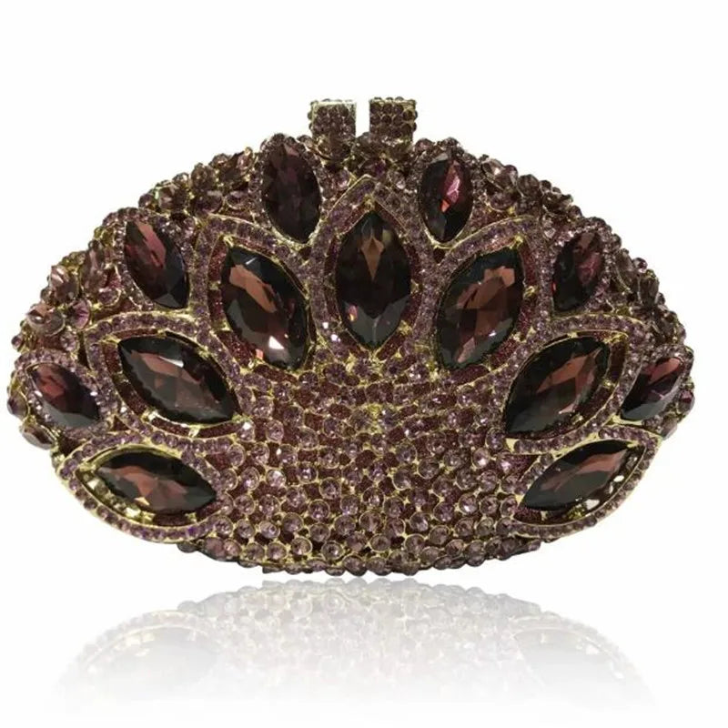 Women Green Blue Pink Champagne Peacock Crystal Clutch Purse Diamond Wedding Bridal Party Evening Bag Cocktail Banquet Handbags