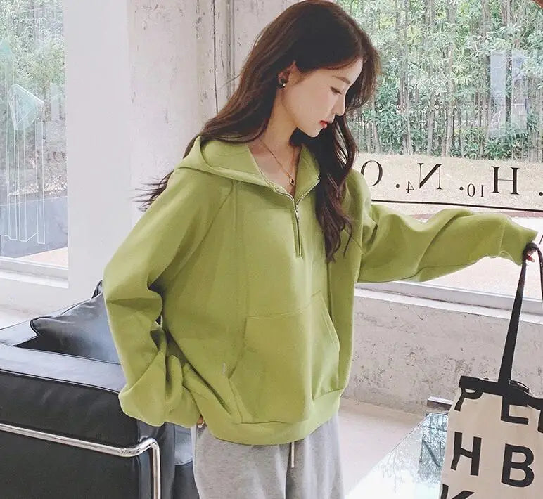 Women Half Zip Hoodies Long Sleeve Hooded Sweatshirt