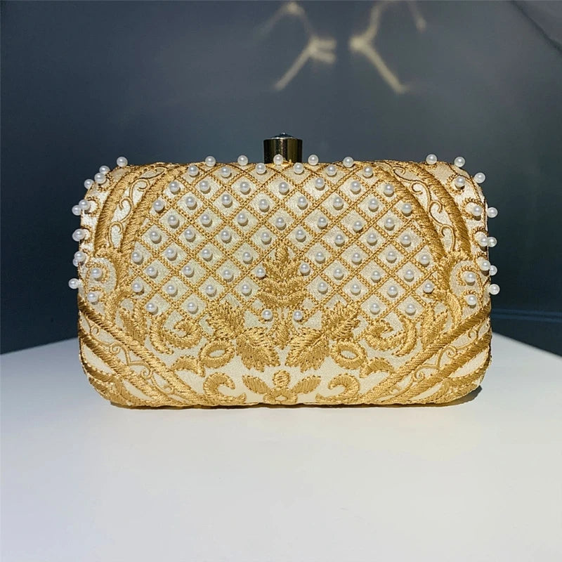 Women Handbag Evening Bag Party Bridal Clutch Embroidery Prom Wedding Purse Shoulder Crossbody Bags Detachable Chain