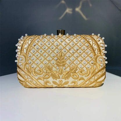 Women Handbag Evening Bag Party Bridal Clutch Embroidery Prom Wedding Purse Shoulder Crossbody Bags Detachable Chain